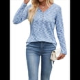 thumbnail image 3 of Blusas de Punto Gofre para Mujer, Camisas de Larga con Cuello en V, Blusas Casuales Elegantes, Conjuntos de Otoño 2025 Azul M, 3 of 10