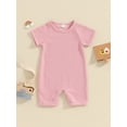 thumbnail image 2 of FEORJGP Toddler Girls Boys Summer Waffle Romper Newborn Baby Short Sleeve Jumpsuits Shorts Solid Color Crew Neck Bodysuits Infant Loose Casual Basic Clothes, 2 of 9