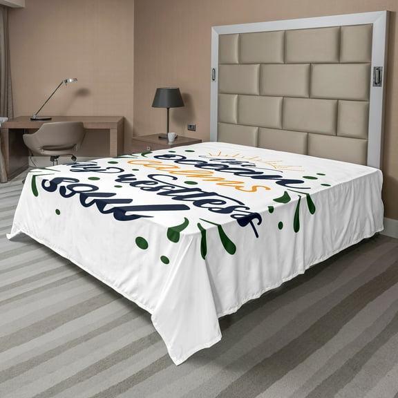 Ambesonne Saying Flat Sheet, Ocean Inspiration Motto Art, King Size, Emerald and Orange