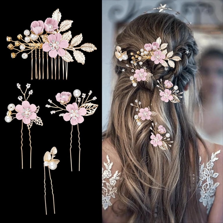 7 PCS Bridal Flower Wedding Hair Clips Crystal Pearl Hair 