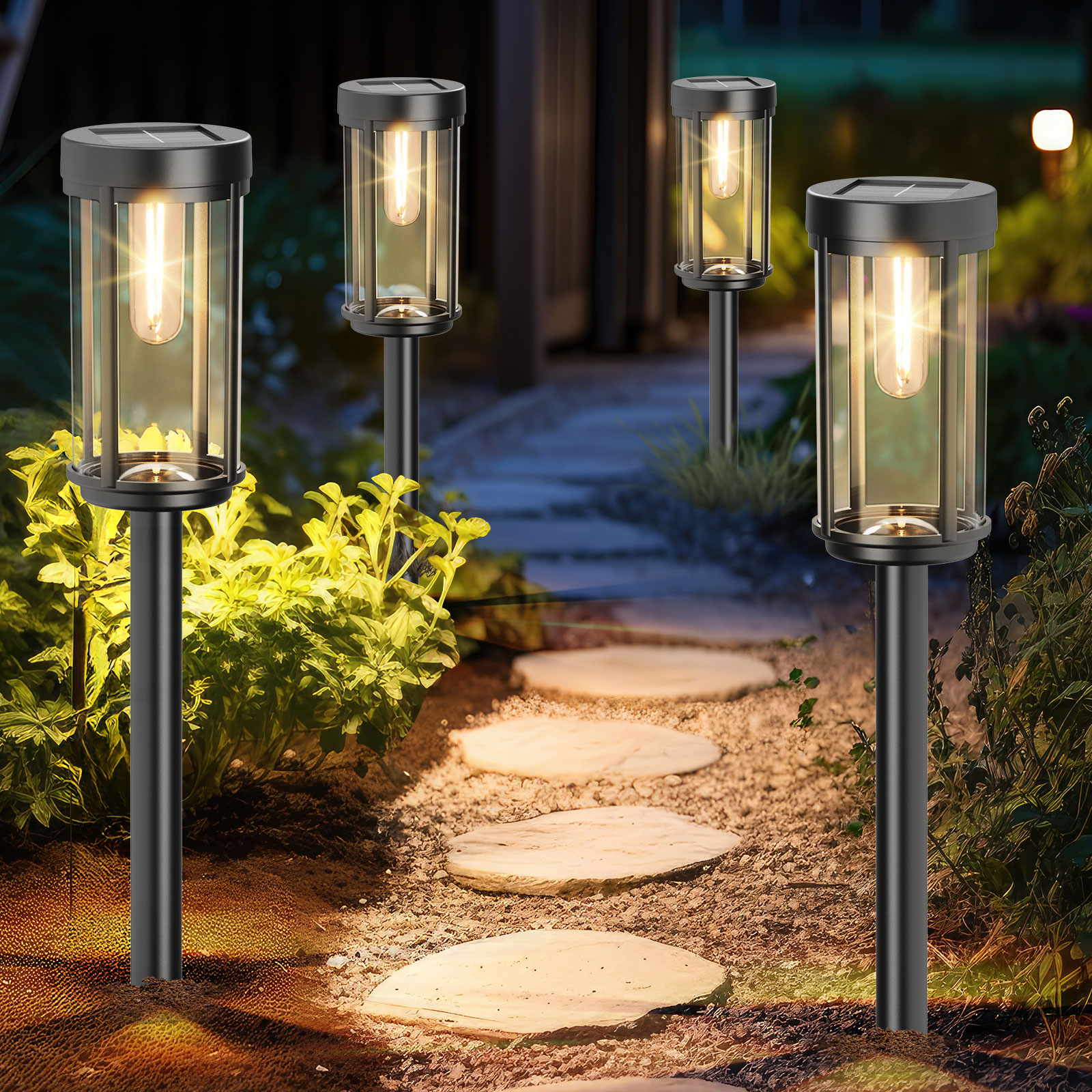 [10 Pack] Solar Lights Outdoor Waterproof for Garden Walkway Pathway Lawn Yard Decorative Modern Landscape Lighting. (Warm White, 10)