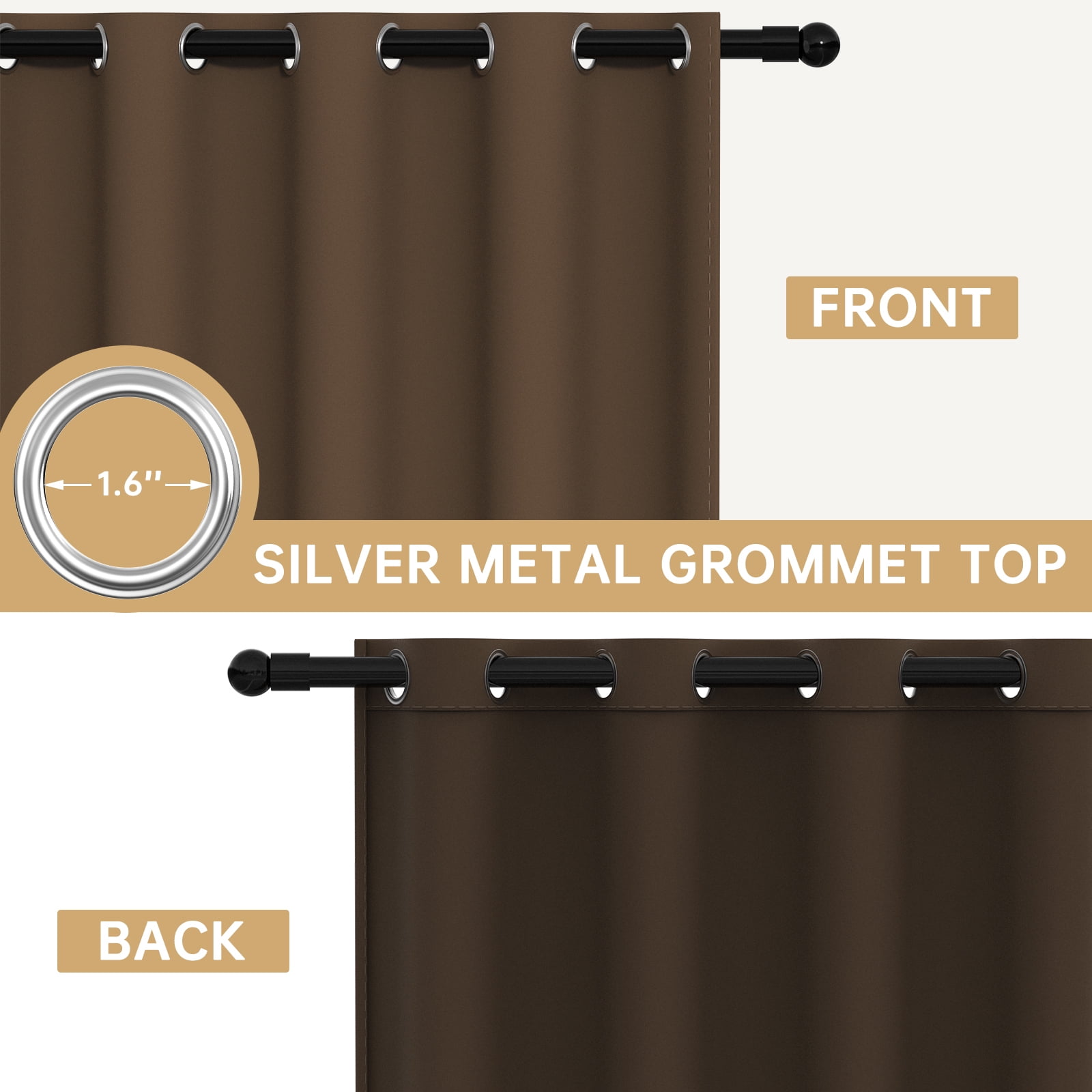 XUEYU 100% Blackout Curtains for Bedroom, Light Blocking Thermal Insulated Curtains with Noise Reduction, 52x84 Inch Room Darkening Window Drapes, Set of 2 Panels, Brown