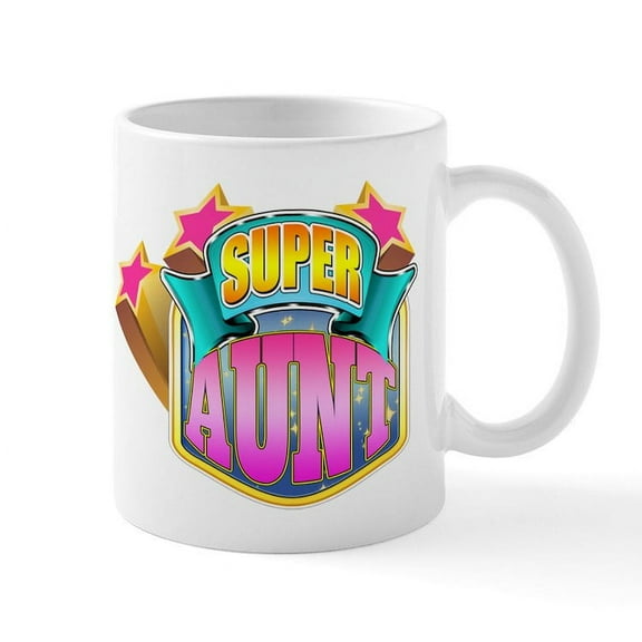CafePress - Pink Super Aunt Mug - 11 oz Ceramic Mug - Novelty Coffee Tea Cup