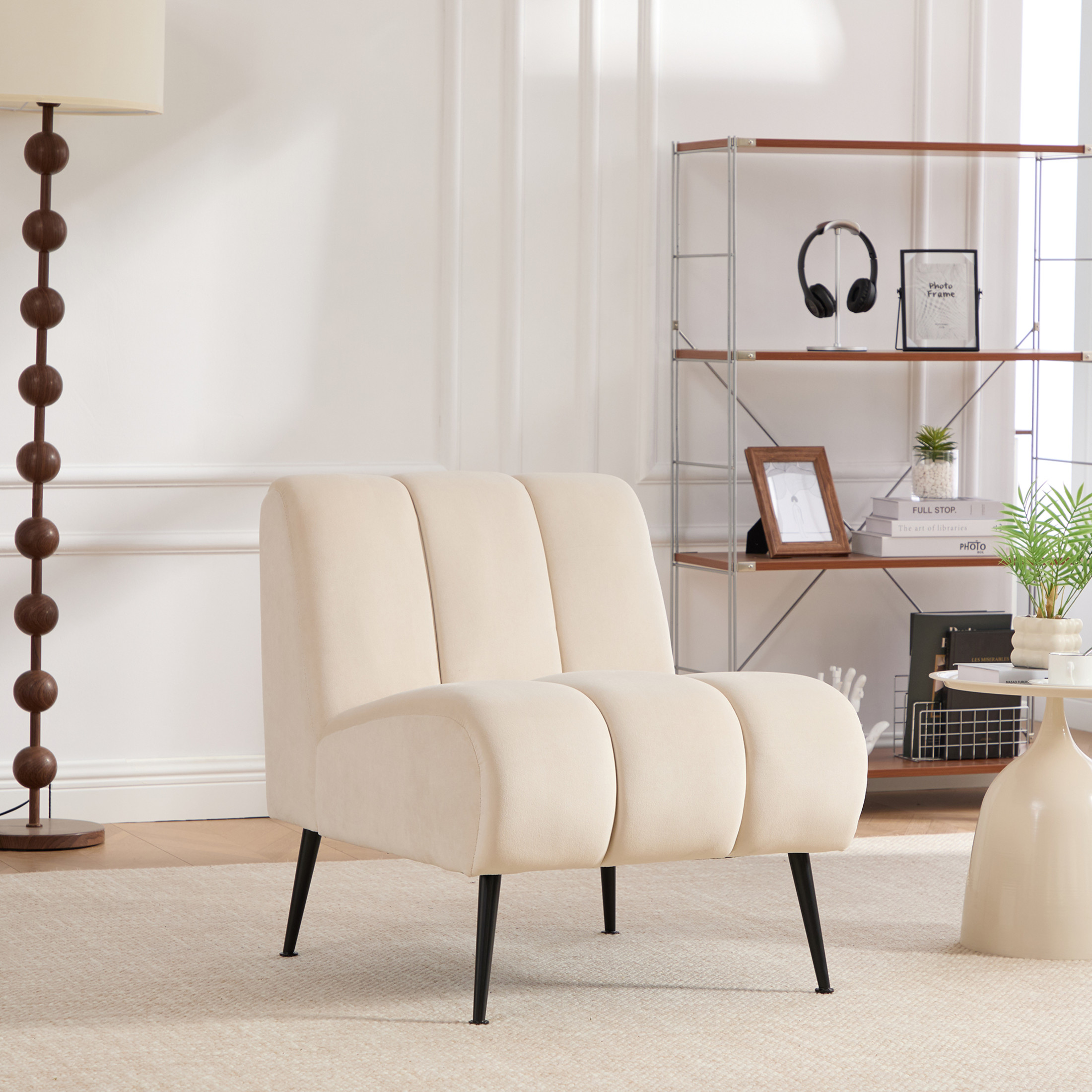 Noble House Ashton 24.4" Velvet Armless Accent Chair, Modern Upholstered Lounge Chair with Metal Legs, Beige