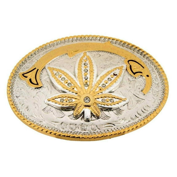Leaf Belt Buckle Two-Tone Gold Silver Metal Plain Fashion Western Rodeo Texas Style