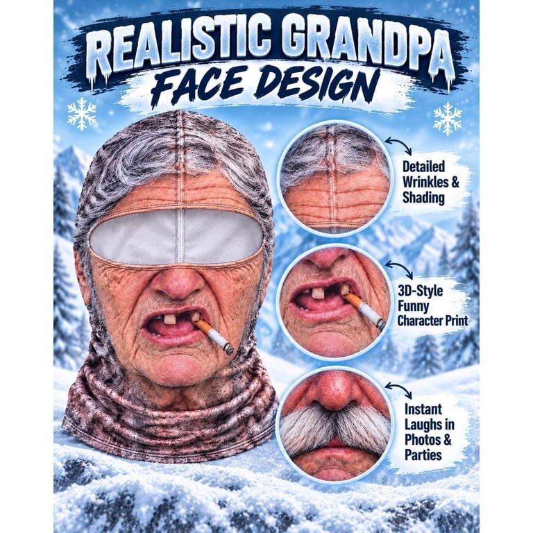 Trail Geezers Mask,Funny Realistic Old Man Ski Mask,3D Print Windproof ...
