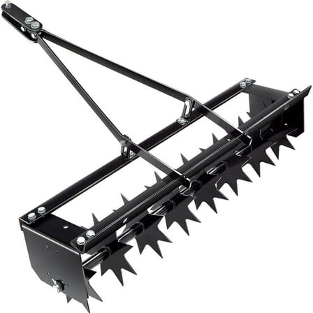 MMZP 32 Inch Tow Behind Spike Aerator Soil Penetrator Spikes Tractor with Galvanized Steel Tines and Wide Tow Bar Black Lawn Aerator for Home Yard Farm Use