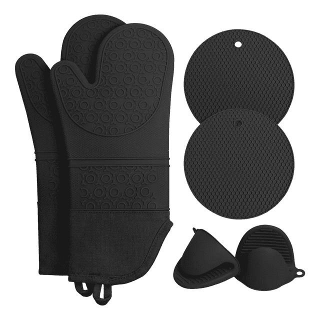 6 Pcs Guantes De Horno Y Agarraderas Para Cocina Negro