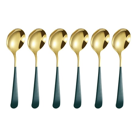 

YaoLEO Tableware Round Spoon 304 Stainless Spoon Fork Household Cute Small Soup Spoon Thick Round Bottom Eating Spoon