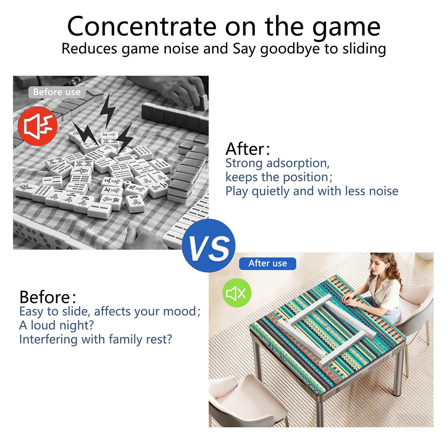 Boho Themed Large Rubber Mahjong Mat 31.5 Inch Square Game Table Pad with Non-Slip Backing and Quiet Design for Playing Tiles Cards and Entertainment