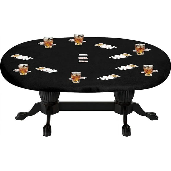 Feltectors Felt Tablecloth Oblong Poker Table Topper Oval Tables Cover 48 x 68 in- Black