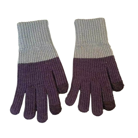 Xfvqtps Full Finger Gloves Touchscreen Winter Warm Gloves Knit Color Blocking Stretchy Extended Mittens for Women Navy