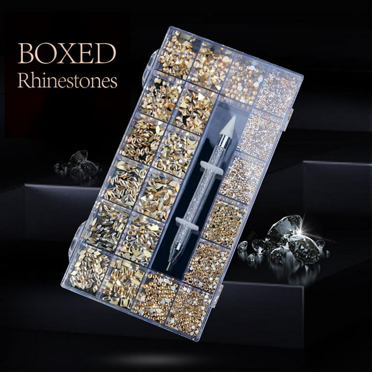 9000Pcs Professional Nail Crystal Kit, Multi Shapes Glass Crystal