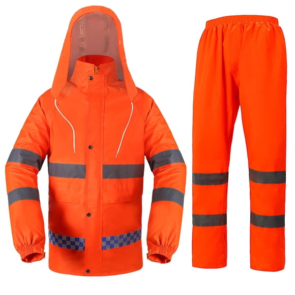 Pitauce High Visibility Rain Suit, Hi-Vis Reflective Safety Rain Jacket with Pants Set, Lightweight & Waterproof