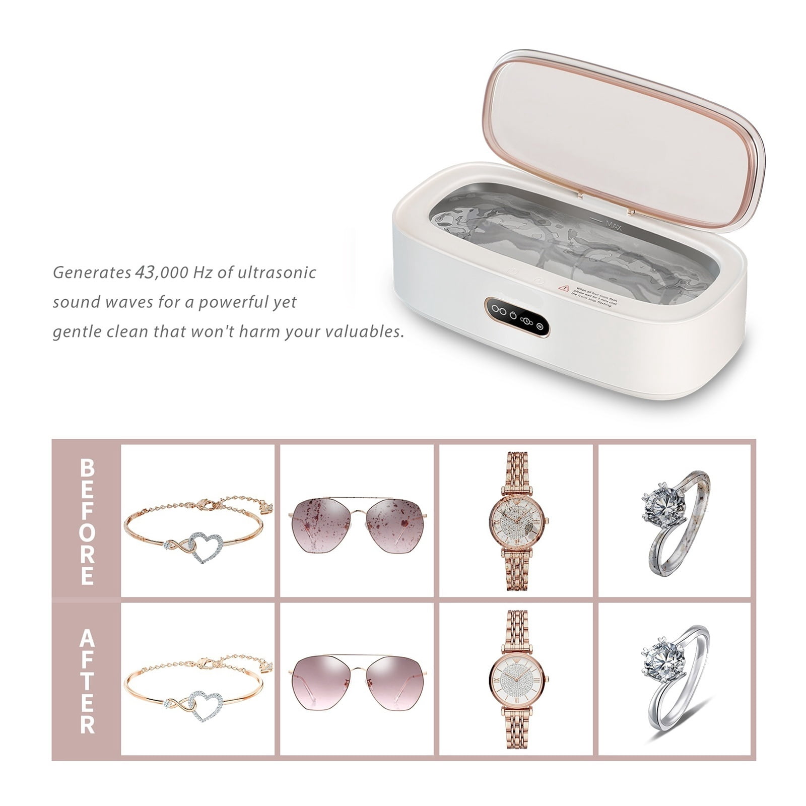 300ML Jewelry Ultrasonic Cleaner Touch Operation 43kHz High Frequency 360° Deep Cleaning ,Convenient to Use