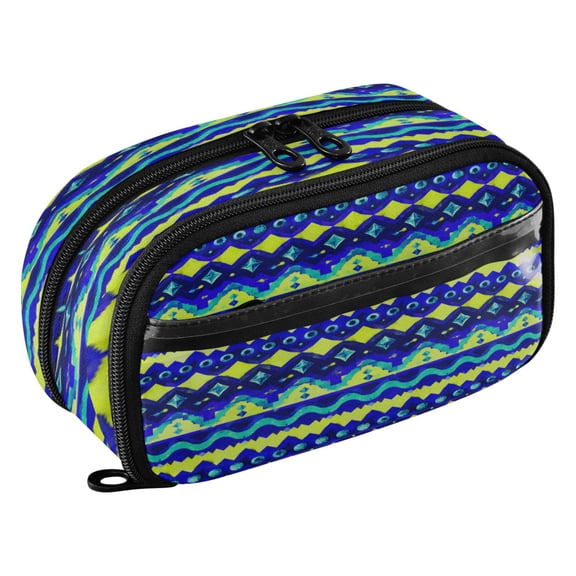 Large Pencil Pen Case Capacity PVC Pencil Pouch Makeup Bag for Women Man, Blue StripePrinted