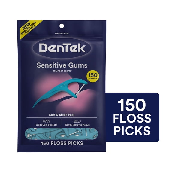 DenTek Comfort Clean Sensitive Gums Floss Picks, Soft & Sleek Ribbon Floss, 150 Count