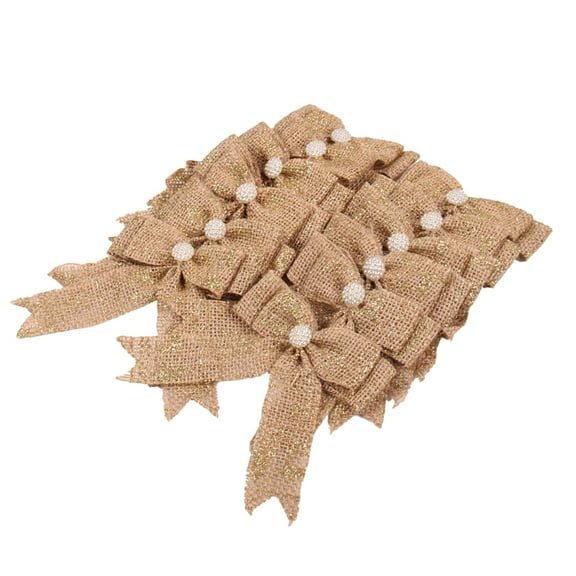 FRCOLOR 12pcs DIY Burlap Bows Gift Basket Bows Ribbon Knots for Gift Wrapping Wedding Car House Decoration (Golden Glitter)