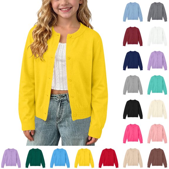 Posijego Kids Girls Cardigan Sweaters Uniform Tops Lightweight Cardigans Knit Long Sleeve Open Front School Uniform Sweaters