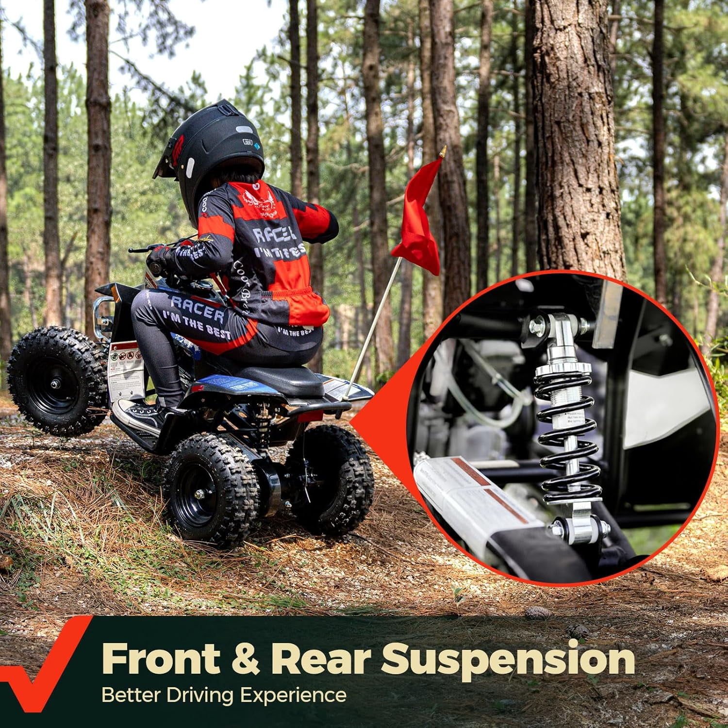FRP 40cc Gas Powered Mini ATV, 4-Stroke Off-Road 4 Wheeler for Ages 13+, Up to 15 MPH, Adjustable Speed Control, Front & Rear Disc Brakes, Pull Start