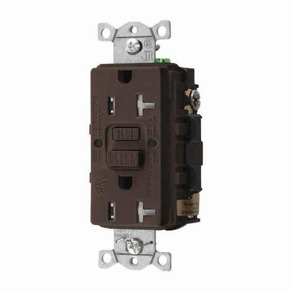 Hubbell Wiring Device-Kellems GFCI Receptacle, 20A, 125VAC, 5-20R, Brown GFRTW20