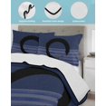 thumbnail image 4 of Quilts Twin Size Bedding Set, Navy Blue Striped Lightweight Quilted Comforter, Black Geometric Vintage Stripes Ombre Soft Reversible Bedspread Coverlet with Pillow Covers for All Season, 68" x 86", 4 of 7