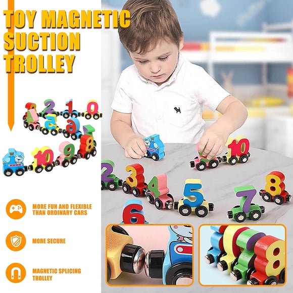 Juego de juguetes de bloques de construcción de tren de madera, alfabeto magnético de madera, juego de tren de números ABC, juguete de educación temprana para niños