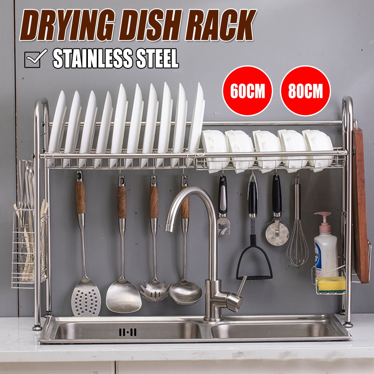 Details about   Over The Sink Dish Drying Rack Stainless Steel Dish Drainer Shelf Cutlery Holder 