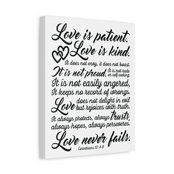 Scripture Canvas Love Is Patient Corinthians 13:4-8 Christian Wall Art Bible Verse Print Ready to Hang