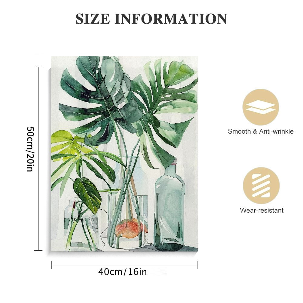 JEUXUS Botanical Bathroom Wall Art Green Leaf Tropical Plant Bathroom Wall Decor Rustic Natural Botanical Pictures Canvas Print Painting Framed Modern Home Artwork For Office Bedroom Kitchen