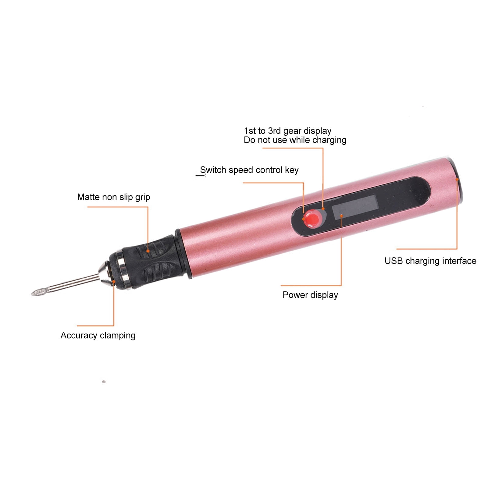 Nieyigj Professional Electric Nail Drill Machine Multifunctional Rechargeable Portable Engraving Pen for Manicure Pedicure Home Salon Use, 30000 RPM, Rose Gold