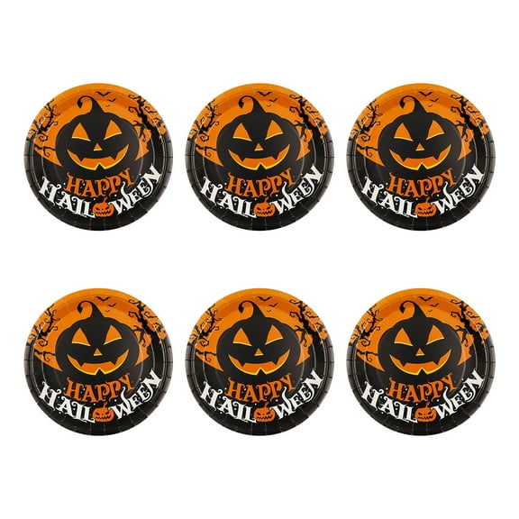 FastXmas 10 Pcs Halloween Paper Plates, 9" Disposable Orange and Black Pumpkin Pattern Dessert Plates, Food Grade Party Plates Decorative Tableware Halloween Party Supplies for Dinner Birthday