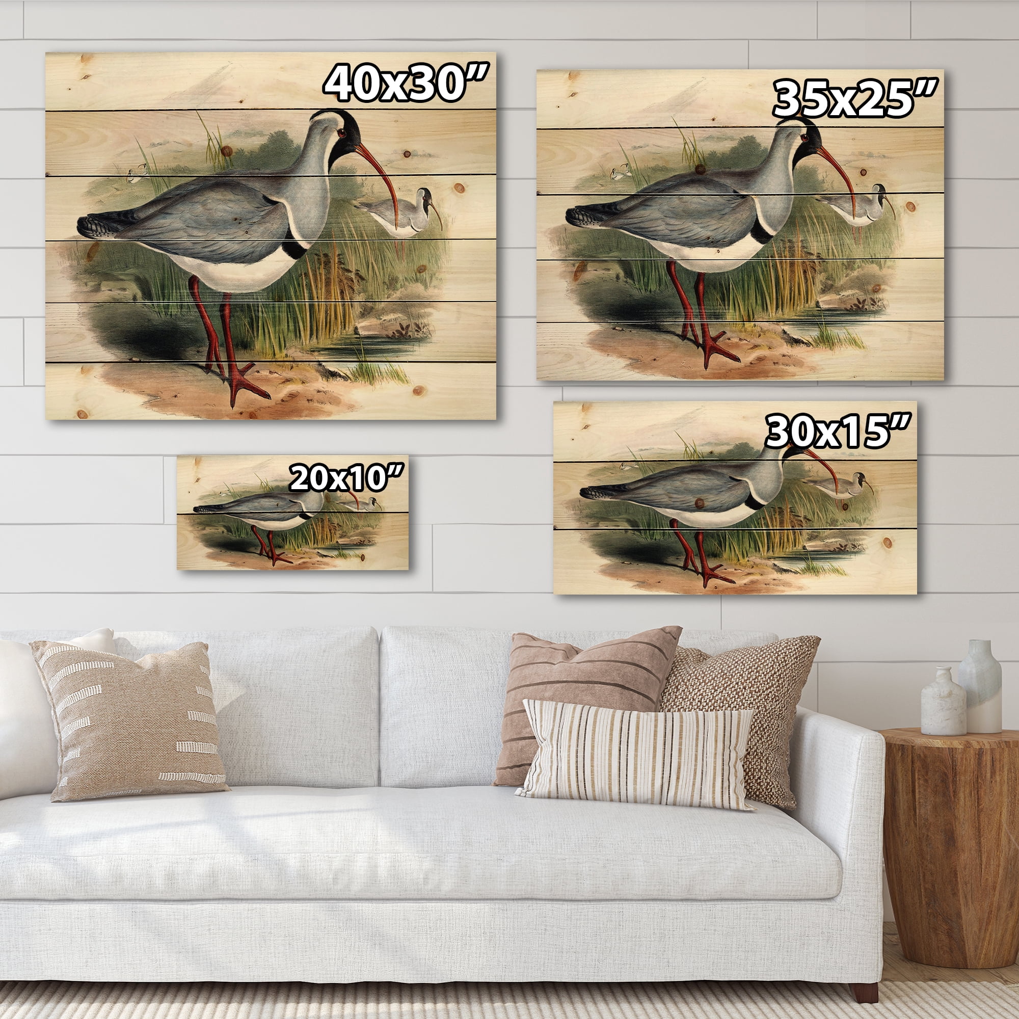 Designart 'Vintage Countryside Birds In Wild' Farmhouse Print on Natural Pine Wood