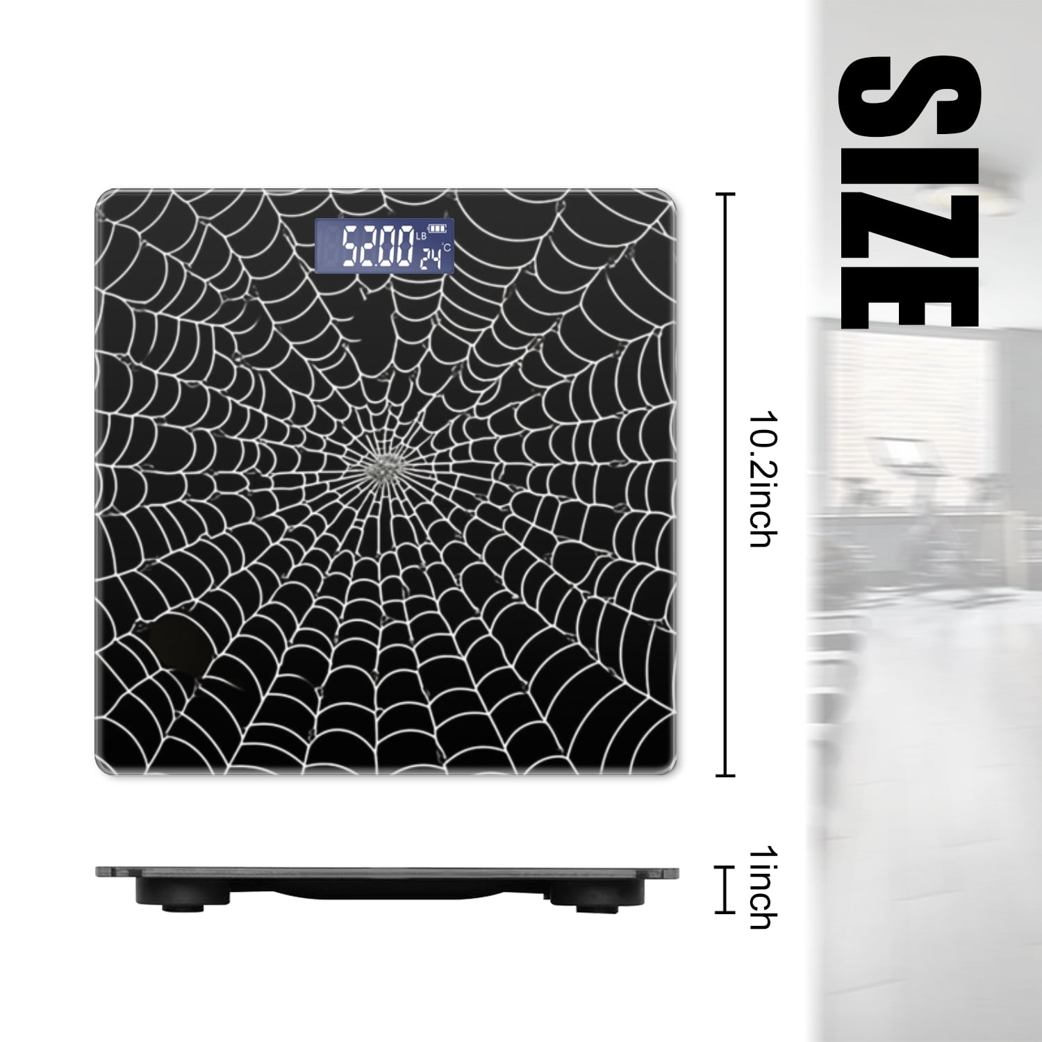 High Precision Body Weight Scale Smart Bathroom Scales with Large LCD Display(400lbs),Decorative for Bedroom-White Spider Web Pattern On Black Background