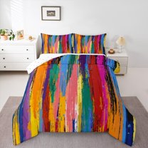 Homewish Teens Colorful Stripes 3 Pieces Queen Comforter Set,Abstract Watercolor Ultra Soft Bedding Sets,Graffiti Splash Bedding Comforter Set Breathable,Breathable Home Decor,Reversible