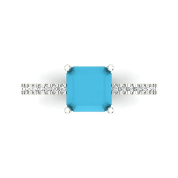 Clara Pucci 14K White Gold 2.7ct Turquoise Solitaire with Accents Ring