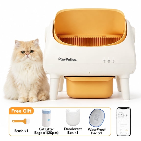 PawPetica Smart Low-Noise Auto-Cleaning Litter Box 10.5L Bin Self Cleaning Cat Litter Box APP-Controlled via 2.4G WiFi with Smart Sensors, Safety Protection, Easy Maintenance, Easy Setup & Clean