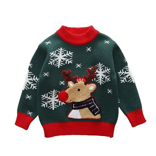 Suéter Para Niños Suéter Para Niños Suéter Otoño Invierno Niñas Suéter De Punto De Navidad Elk Top De Manga Larga Verde Odeerbi LM103-7721