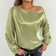 thumbnail image 2 of Kaemgyyd Satin Womens Tops Silk off the Shoulder Loose Dressy Blouse Soft Lantern Long Sleeve Elegant Shirt for Party, 2 of 7