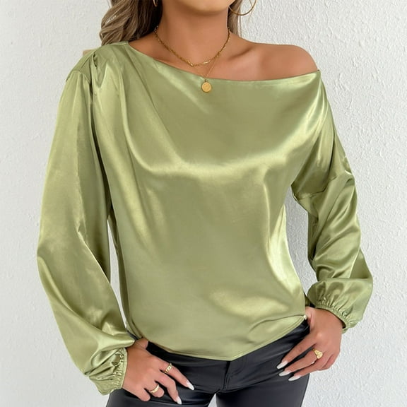 HongQid Women's Sexy One Off The Shoulder Tops Blouse Asymmetrical Neck Clothes Long Sleeve Shirt Dressy Going Out Tops