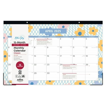 Blue Sky Monthly Desk Pad Medium (17" x 11") Floral Checker 15-Month (April 2025 - June 2026)
