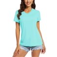 thumbnail image 1 of OUSITAID UPF 50+ T-shirts d'Été à Manches Courtes Col en V T-shirts de Protection Solaire pour Femmes Séchage Rapide Randonnée Course Hauts, 1 of 7