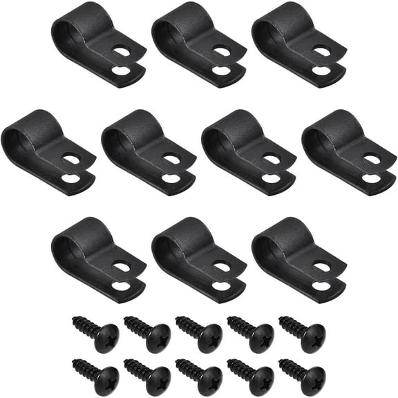 R-type Cable Clips Wire Management Clamp (with Screws), [for Keeping Wire Neat ] - Nylon / 0.33-inch / Black / 50 Pcs