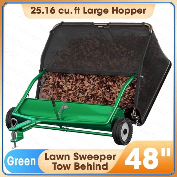 48" Tow-Behind Lawn Sweeper, 25.16 Cu.Ft Large Hopper Leaf & Grass Collector, Adjustable Brush Height, Easy Dumping Rope, Heavy Duty Yard Cleanup Tool for Lawn Tractor ATV