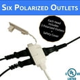 thumbnail image 6 of W4W Twin Extension Cord Power Strip - 24 Foot Cord - 12 feet on Each Side - Flat Head (Wall Hugger) Outlet Plug - 6 Polarized Outlets with Safety Cover, 6 of 7