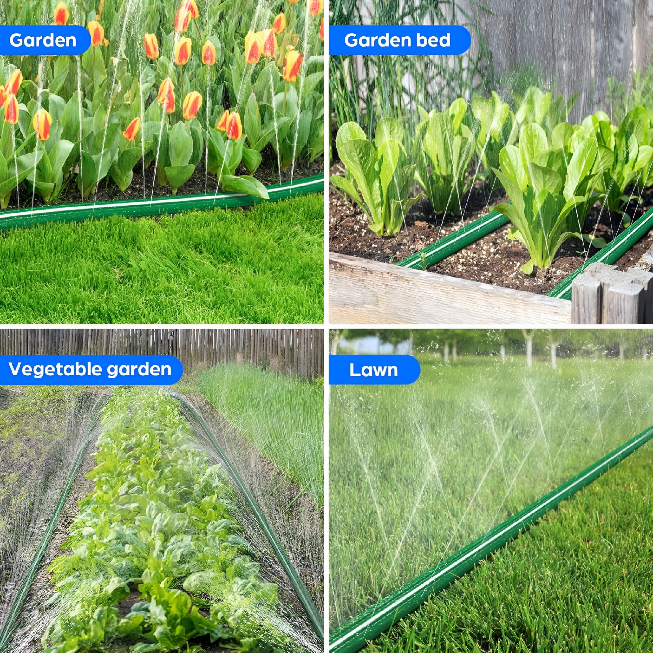 CURYMAY Sprinkler Hose with Holes 50FT, Heavy Duty Watering Garden Hose, High-Efficiency Sprinkler System for Lawn and Garden with Staples