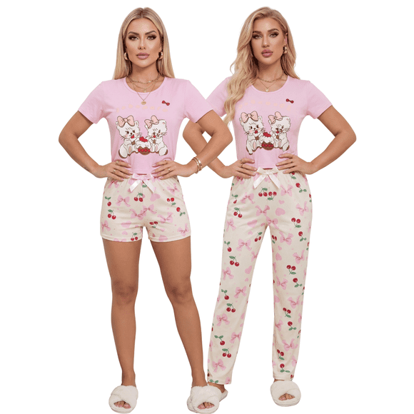 Pijama De 3 Piezas Mujer Pantalon Short Y Playera A Juego