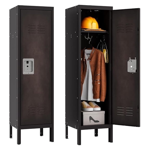 Vintage Metal Locker with ,Lockable 1 Door Storage Locker, Black Single Lockers for Employees,Steel Locker for Home, Office,Gym,Old School Lockers Storage