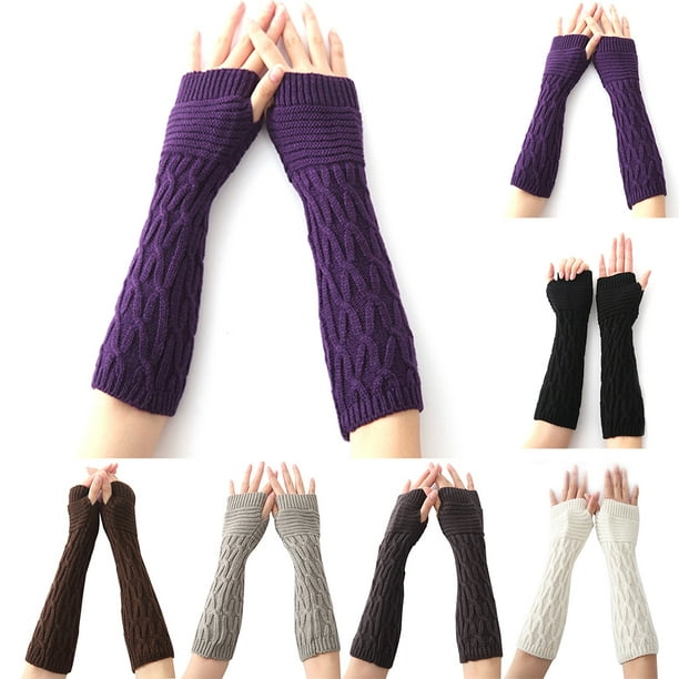 Winter Arm Sleeves Unisex Elastic Cable Knit Thumb Hole Arm