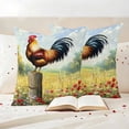 thumbnail image 3 of Vintage Rooster Pillow Covers 2 Pack Red Wildflower Floral Animals Pastoral Farmhouse Country Pillowcase Waterproof Outdoor Throw Pillow Cover for Patio Garden Square Cushion 24”x24”, 3 of 9
